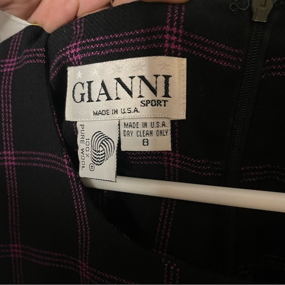 90s vintage deadstock black purple plaid wool sleeveless sheath style midi dress - Picture 4 of 8